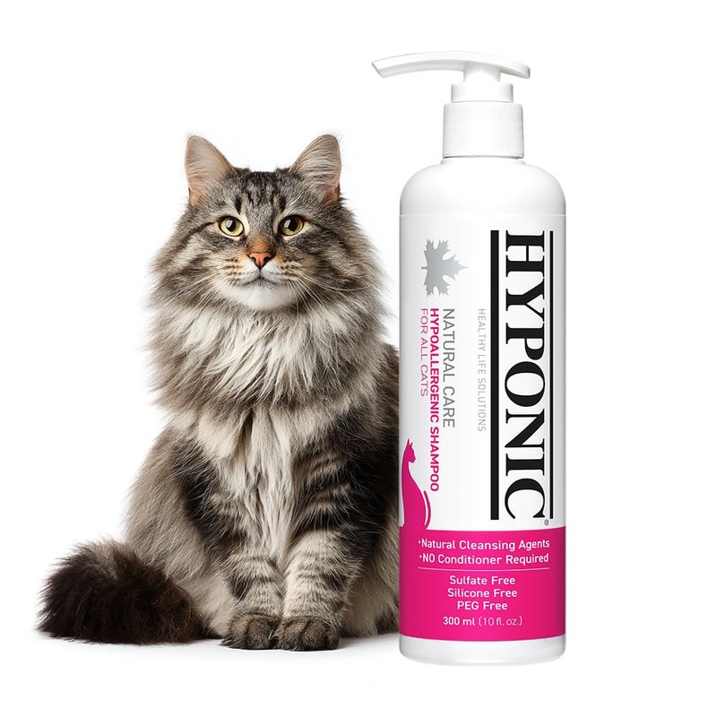 HYPONIC شامبو هايبو نيك hypoallergenic الفاخر لجميع القطط (معطر، 10.14 أونصة) - شامبو للقطط للبشرة الجافة، قشرة الرأس، والحساسية - Image 1